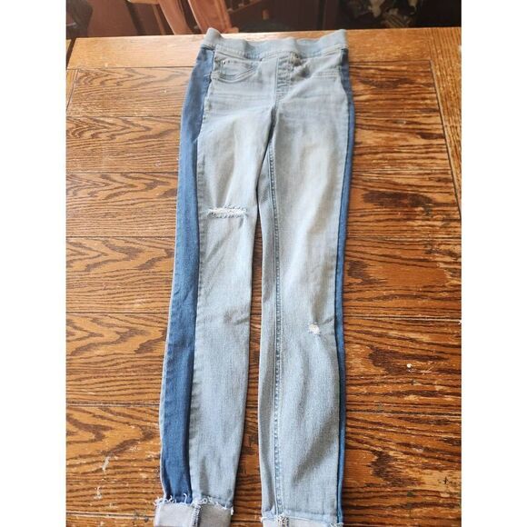 SPANX Distressed Skinny Jeans With Side Stripe In Light Wash Size XS - Picture 2 of 4